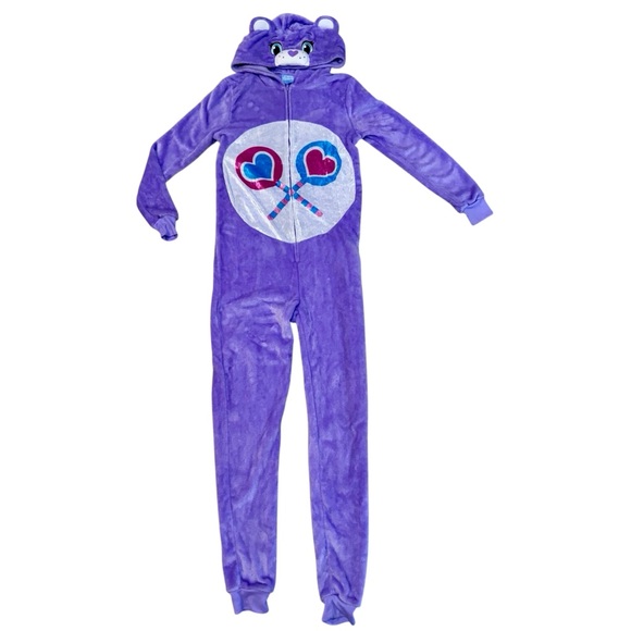 Care Bears Adult Purple Share Bear Costume Bodysuit Zip Up Pajamas Size XS 0-2 - Picture 1 of 8